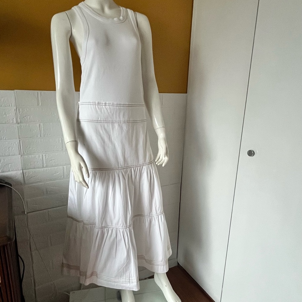 Veronica Beard Austyn Dress White Cotton long skirt ribbbed Tank size medium